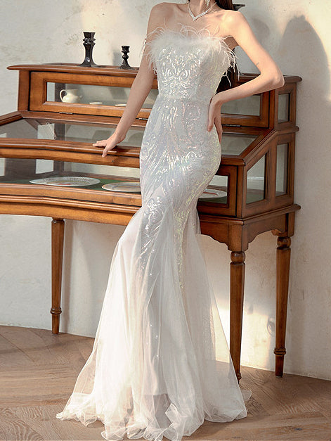 Elegant Mermaid Evening Gown Sequined Details Prom Dress