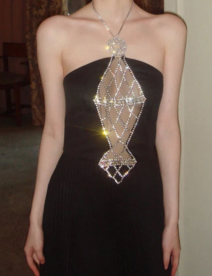 Sexy Style Sleeveless Halter Neck Rhinestone Velvet Floor-Length Gown Custom-Made Prom Dress