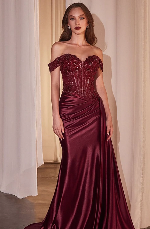 Burgundy Elegant Embroidered Hot Drill Floor Skirt Luxury Gown