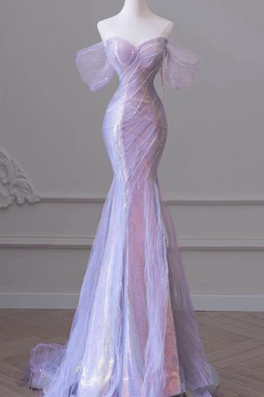 Lace Tulle Mermaid Skirt Slim Evening Purple Dress Birthday Dress Wedding Dress