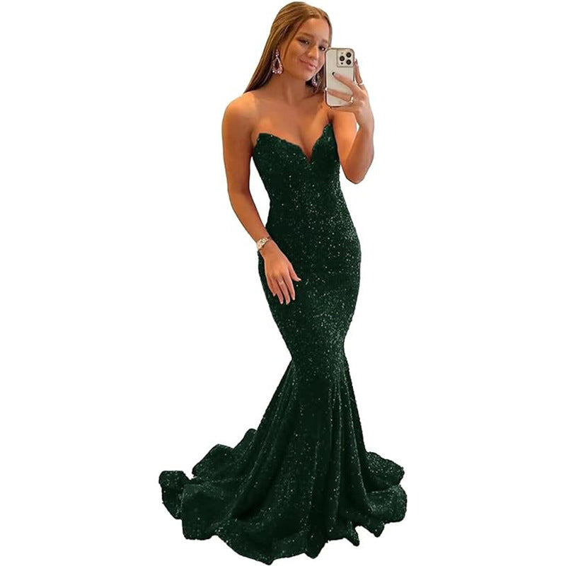 Sequin Evening Dress Formal Sexy Long Prom Party Dress Mermaid Sparkling V Neck Dress