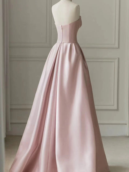 Pink Tube Top Sleeveless Satin Mesh Floor-to-ceiling Prom Dress E7221