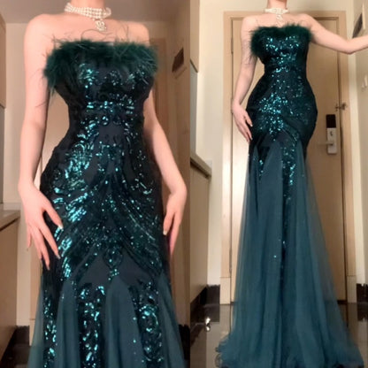 Elegant Mermaid Evening Gown Sequined Details Prom Dress