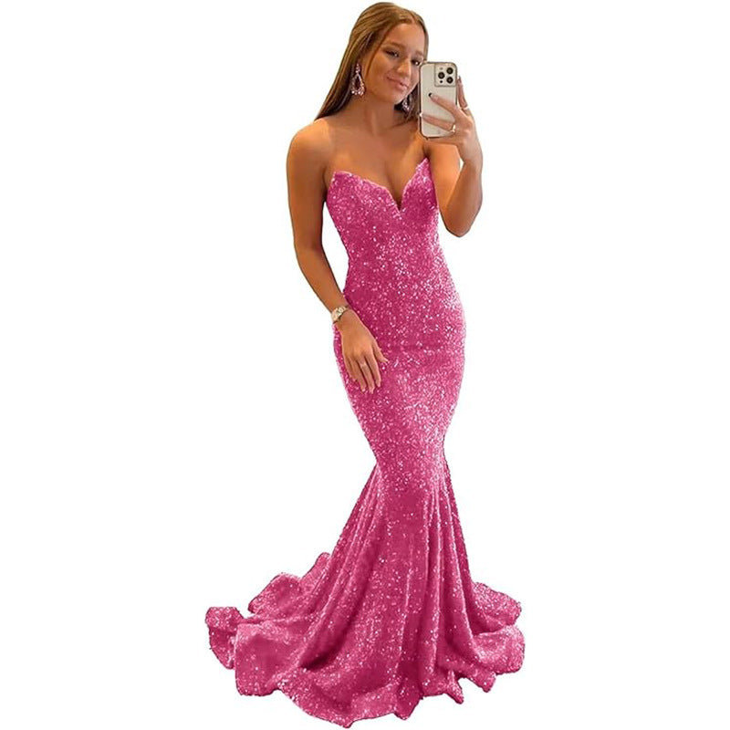 Sequin Evening Dress Formal Sexy Long Prom Party Dress Mermaid Sparkling V Neck Dress