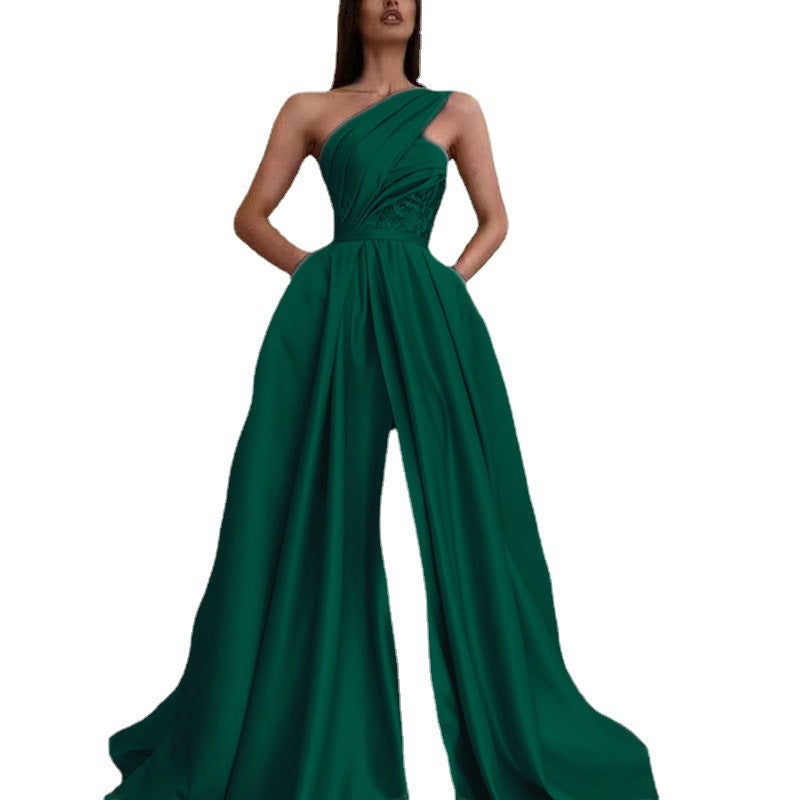 Summer New Sexy Slit Shoulder Dress Long Skirt Prom Dress