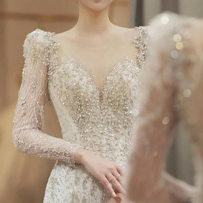 Sequin Deep V Diamond Wedding Dress Formal Dress Evening Dress