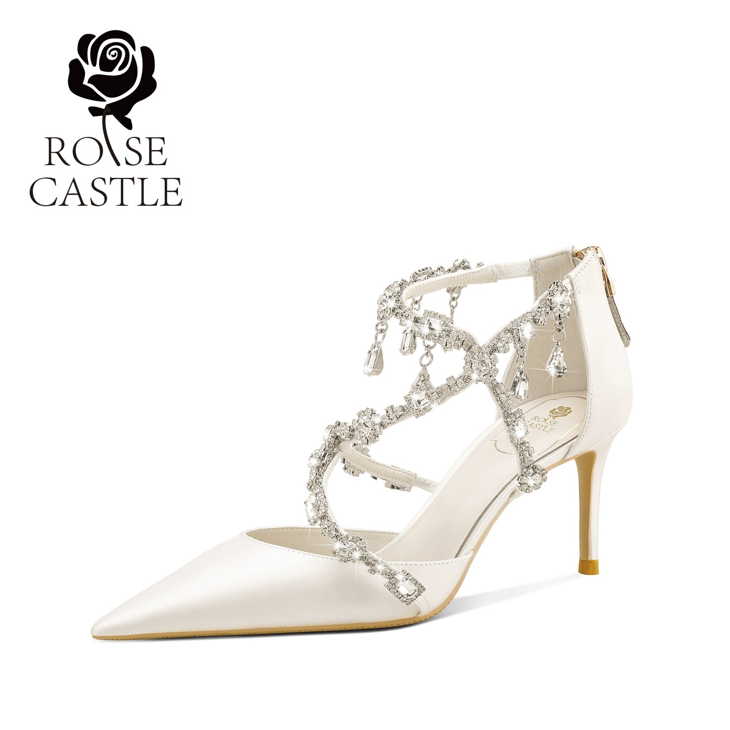 Flowing Star Rose Castle French Wedding Shoes Women Rhinestone Baotou Bride Sandals Summer White High Heels