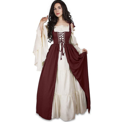 Halloween Costume Cosplay Princess Dress Tied Waist Medieval Renaissance Retro Dress