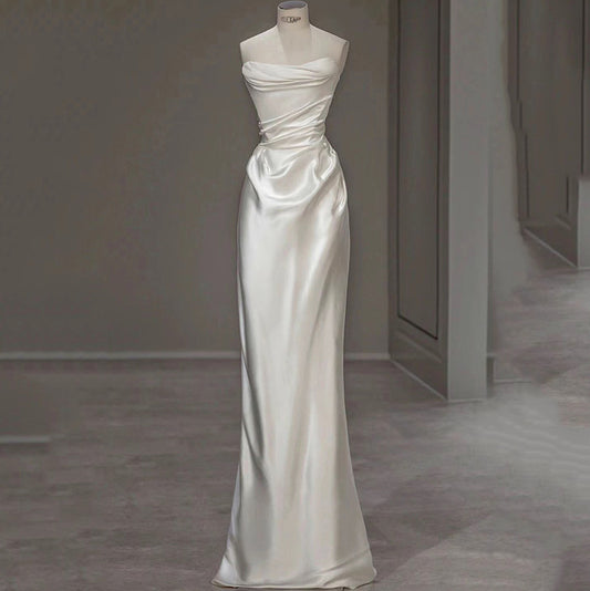Satin Light Wedding Dress French White Tube Top Forest Style High-end Design Dress