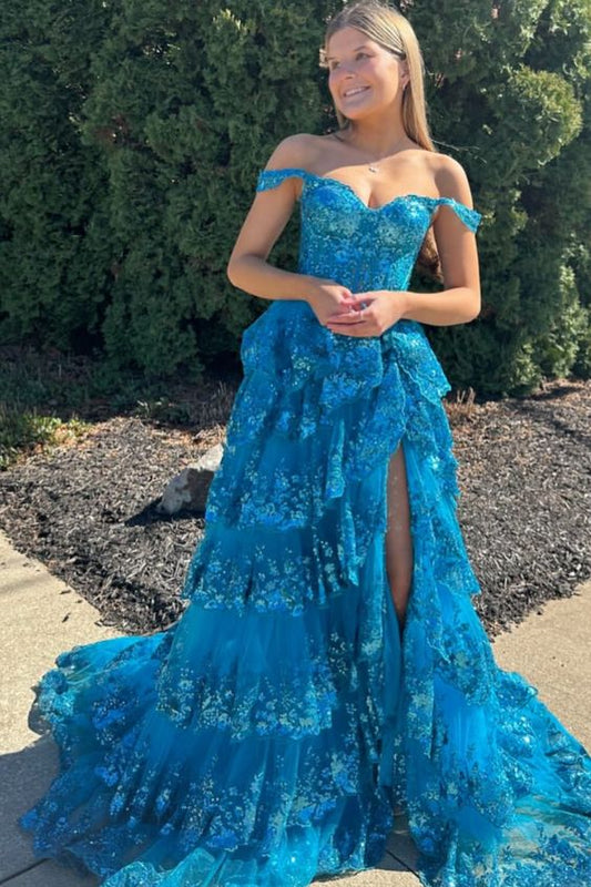 Original Picture Customized Blue Cake Long Dress Prom Dress Formal Dress