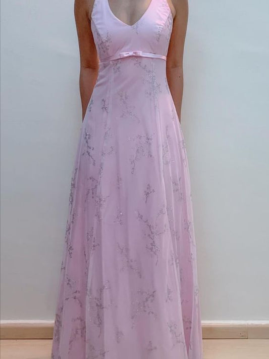 Pink Printed Slim Long Skirt Birthday Dress Princess Dress
