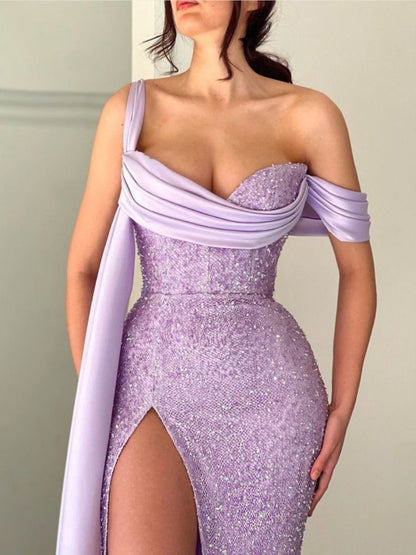 Purple Graduation Prom Dress Sleeveless Slit Floor Length Skirt Elegant Dress