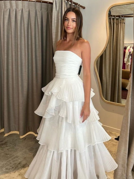 Ruffled Layered White Prom Dresses Party Dresses Wedding Dresses