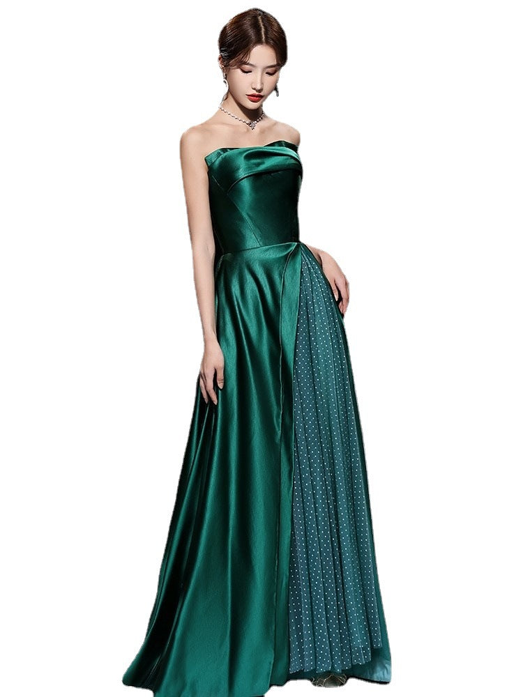 Banquet Lady's Tube Top Formal Dress Satin High Quality Texture